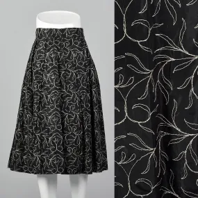 1950s Black Taffeta Skirt with Metallic Silver Embroidery