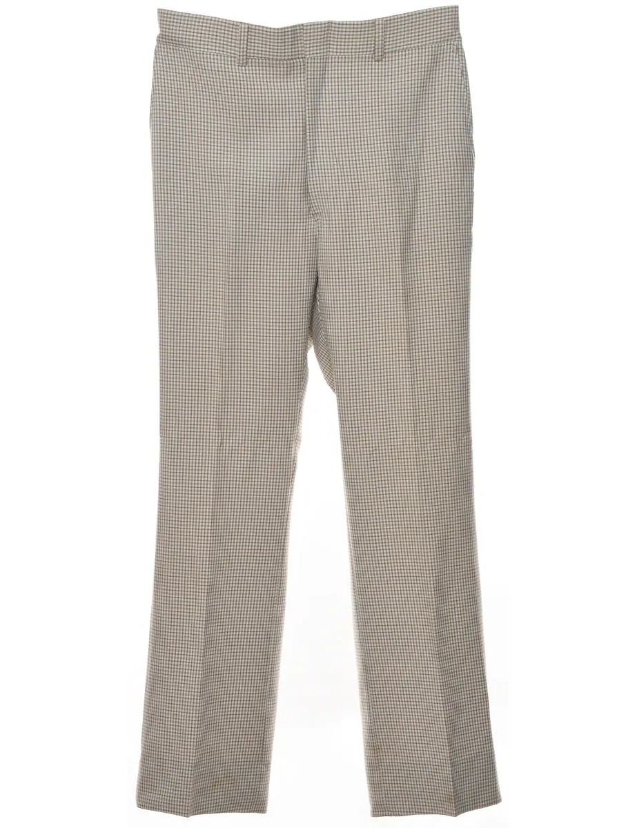 1970s Checked Pattern Light Brown Trousers - W32 L32