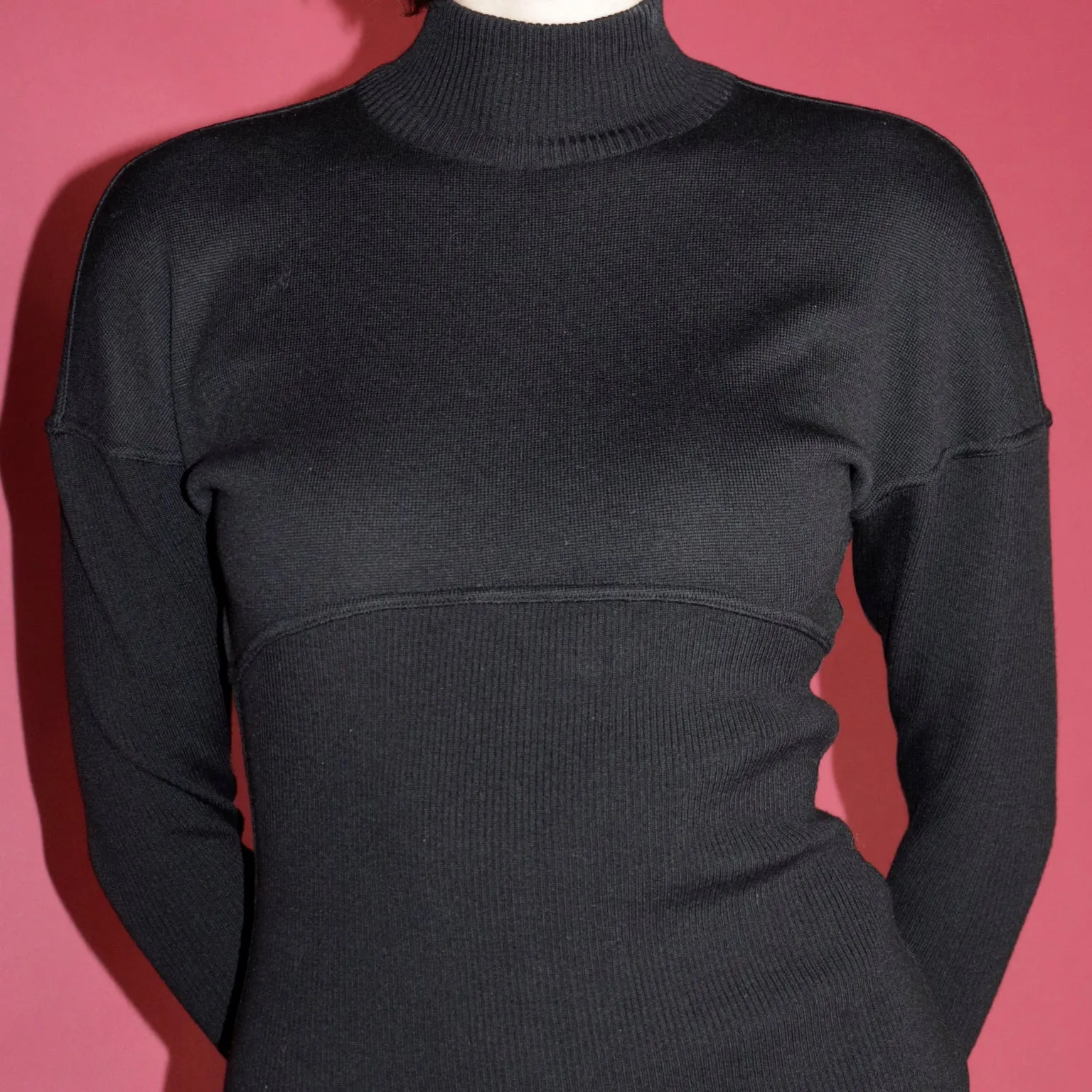 1986 Azzedine Alaia Black Stretch Bodycon Zipper Runway Dress