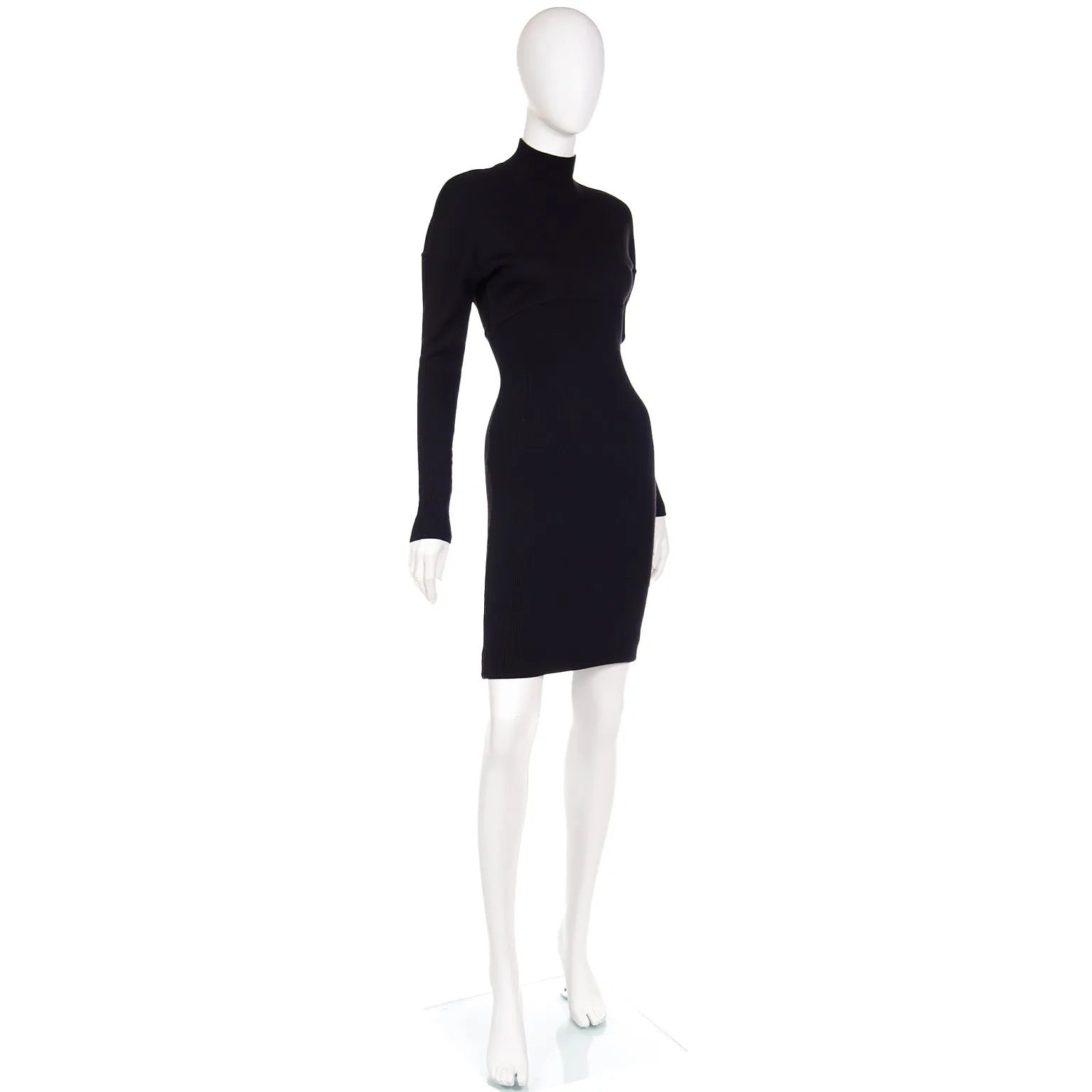 1986 Azzedine Alaia Black Stretch Bodycon Zipper Runway Dress