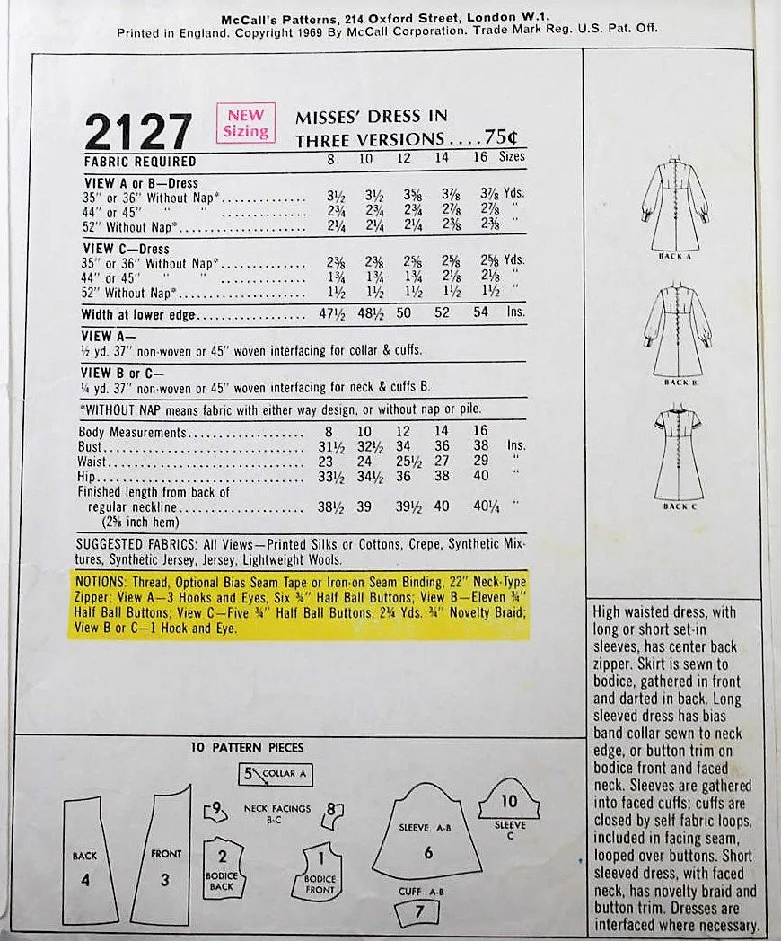 60s MOD Empire Dress Pattern McCALLS 2127 Three Cute Styles Bust 34 Vintage Sewing Pattern