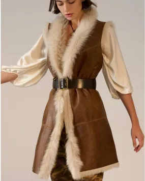 Adele Long Shearling Vest | Vintage Brown