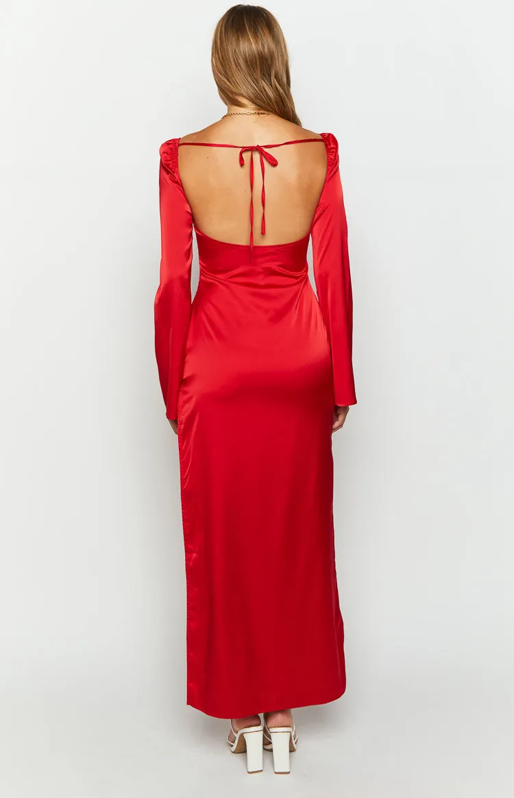 Airlea Red Satin Asymmetric Maxi Dress