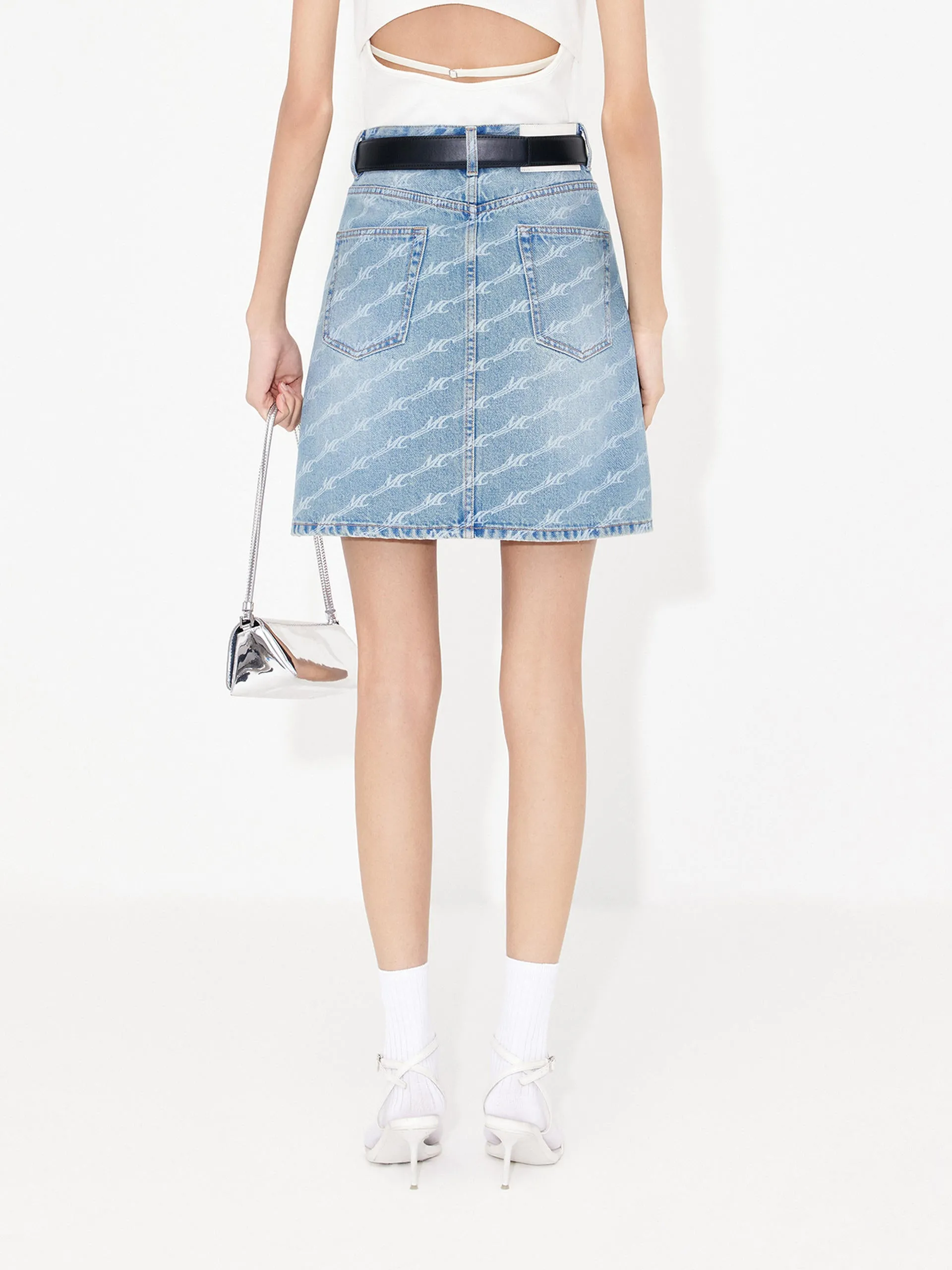 Allover MC letter Denim Skirt