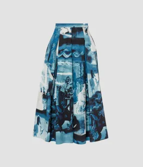 Amneris Print Cotton Poplin Skirt in Eggshell