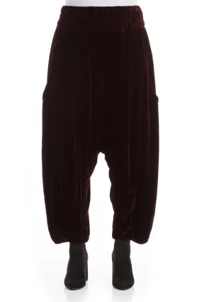 Baggy Loose Burgundy Silk Velvet Trousers