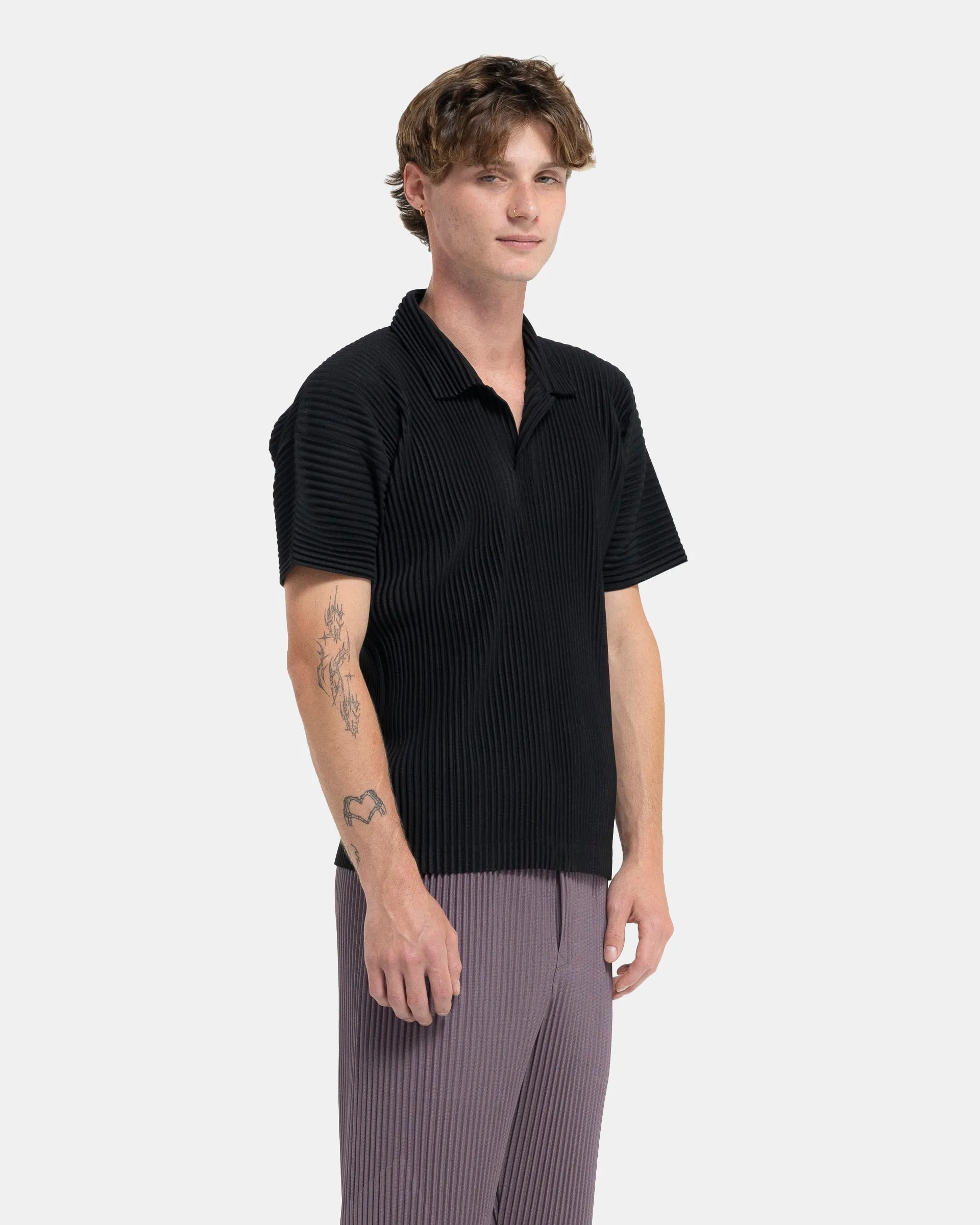 Basic Pleated Polo in Black