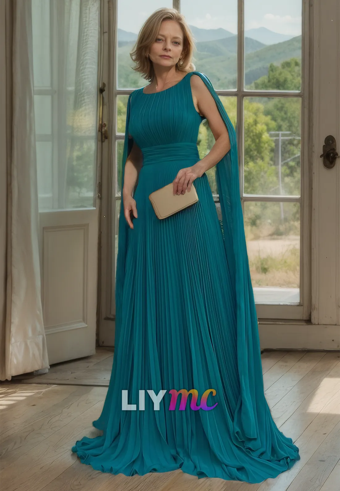 Bateau Sleeveless Backless Pleated A-Line Mother of Bride Dress