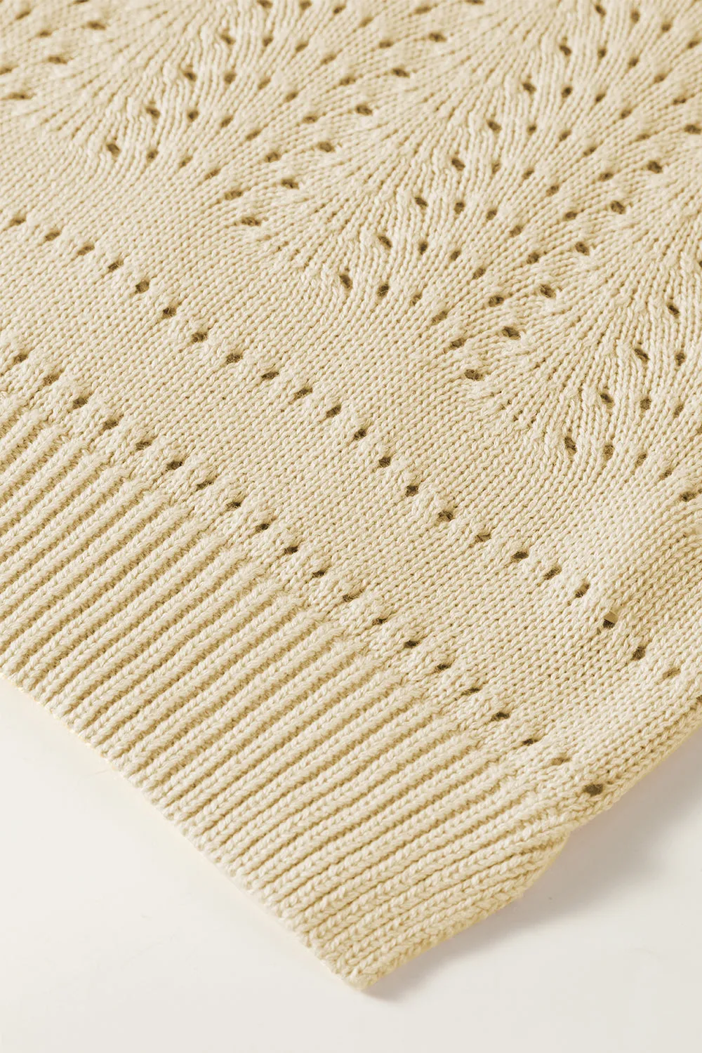 Beige Knitted Cropped Short Sleeve Sweater with Hollow Out Detail