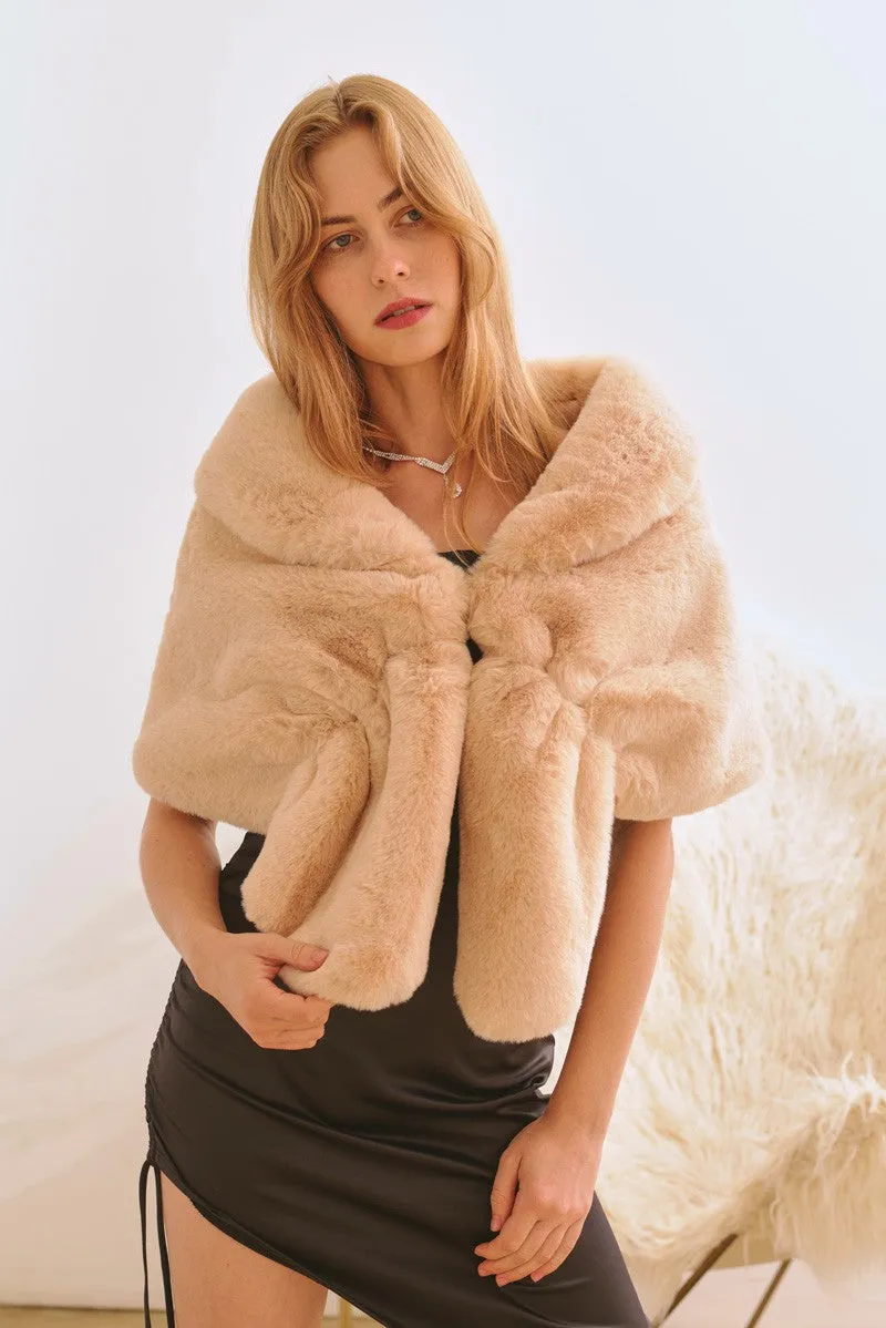 Beige Luxe Faux Fur Shawl Wrap