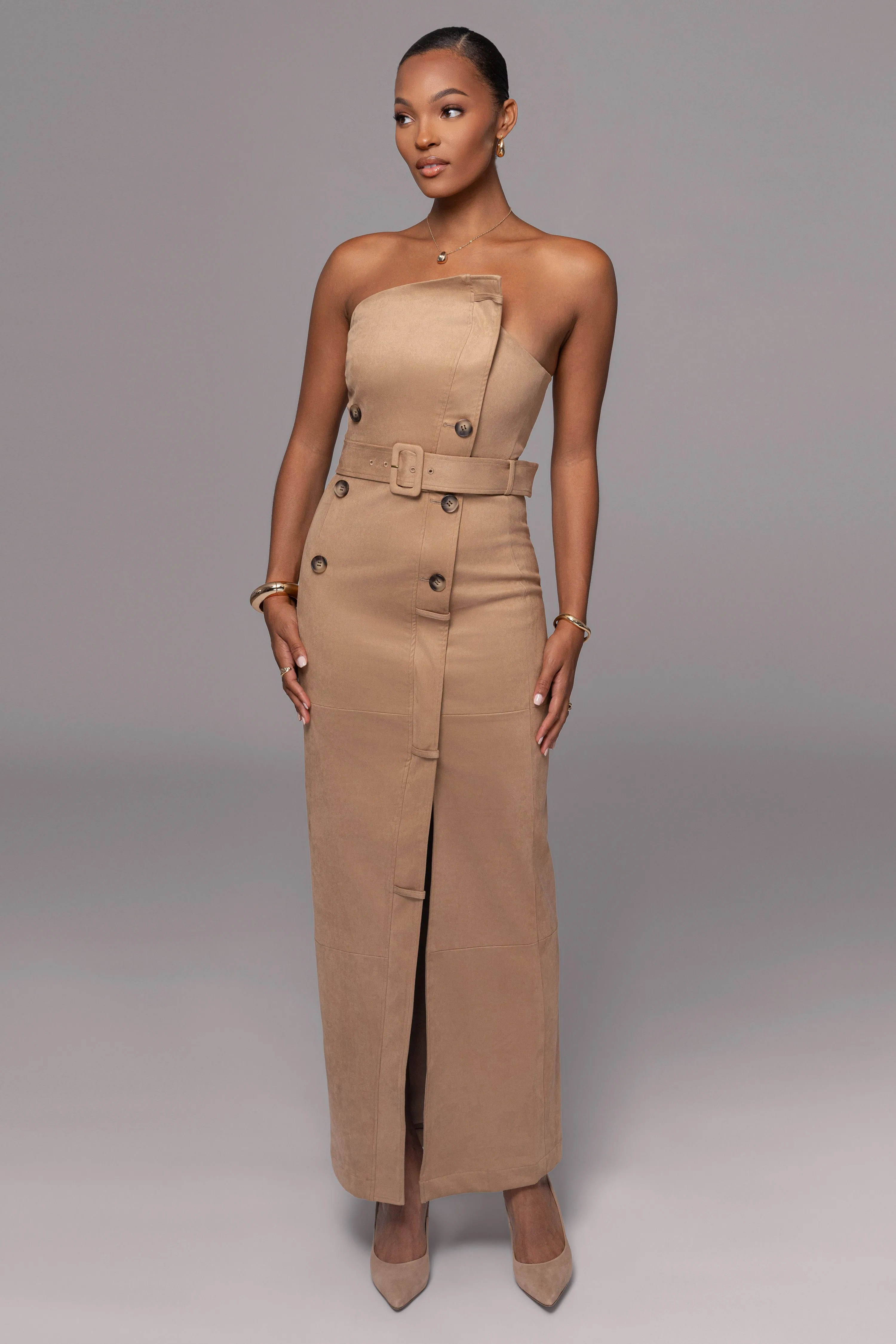 Beige Xena Suede Maxi Dress