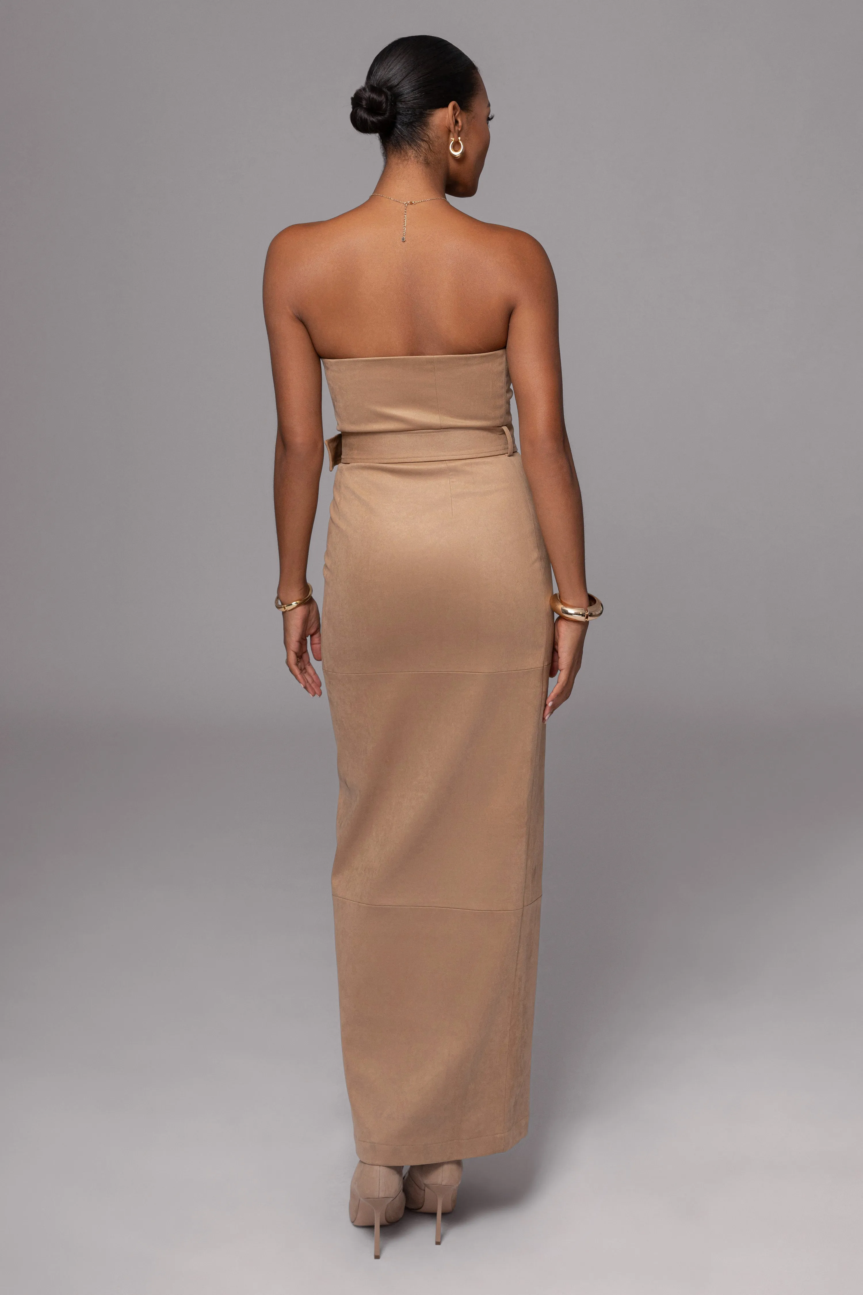 Beige Xena Suede Maxi Dress