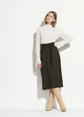 Belted Seamed Wool Skirt in Olive