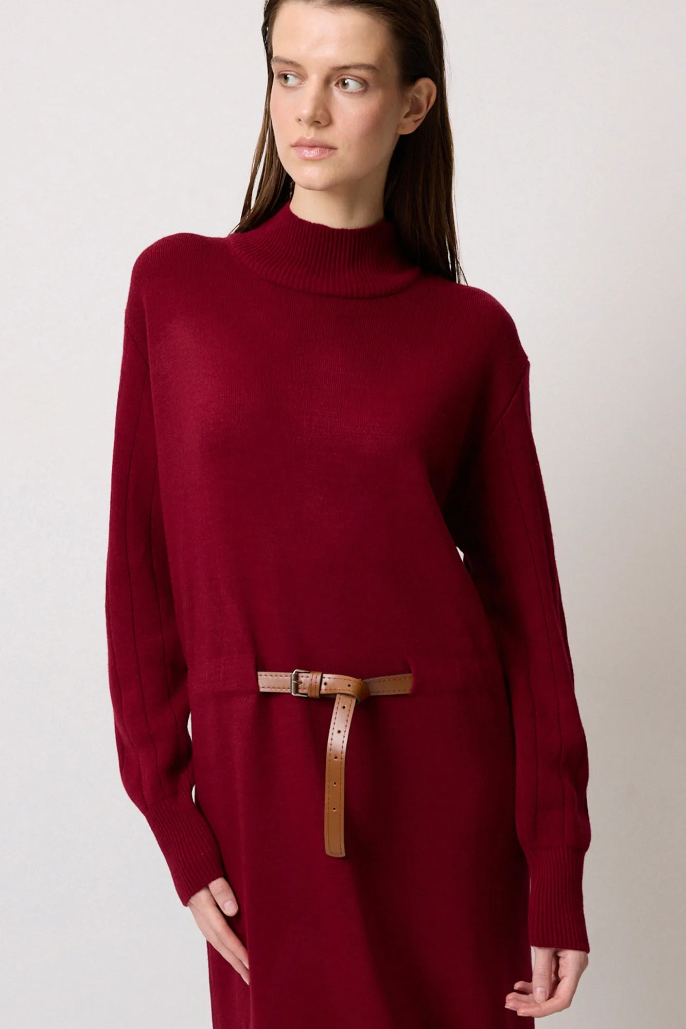 BELTED WAIST KNIT DRESS