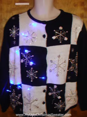 Black and White with Bling Light Up Ugly Xmas Sweater