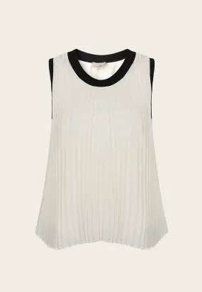 Black Lining White Pleated Chiffon Top