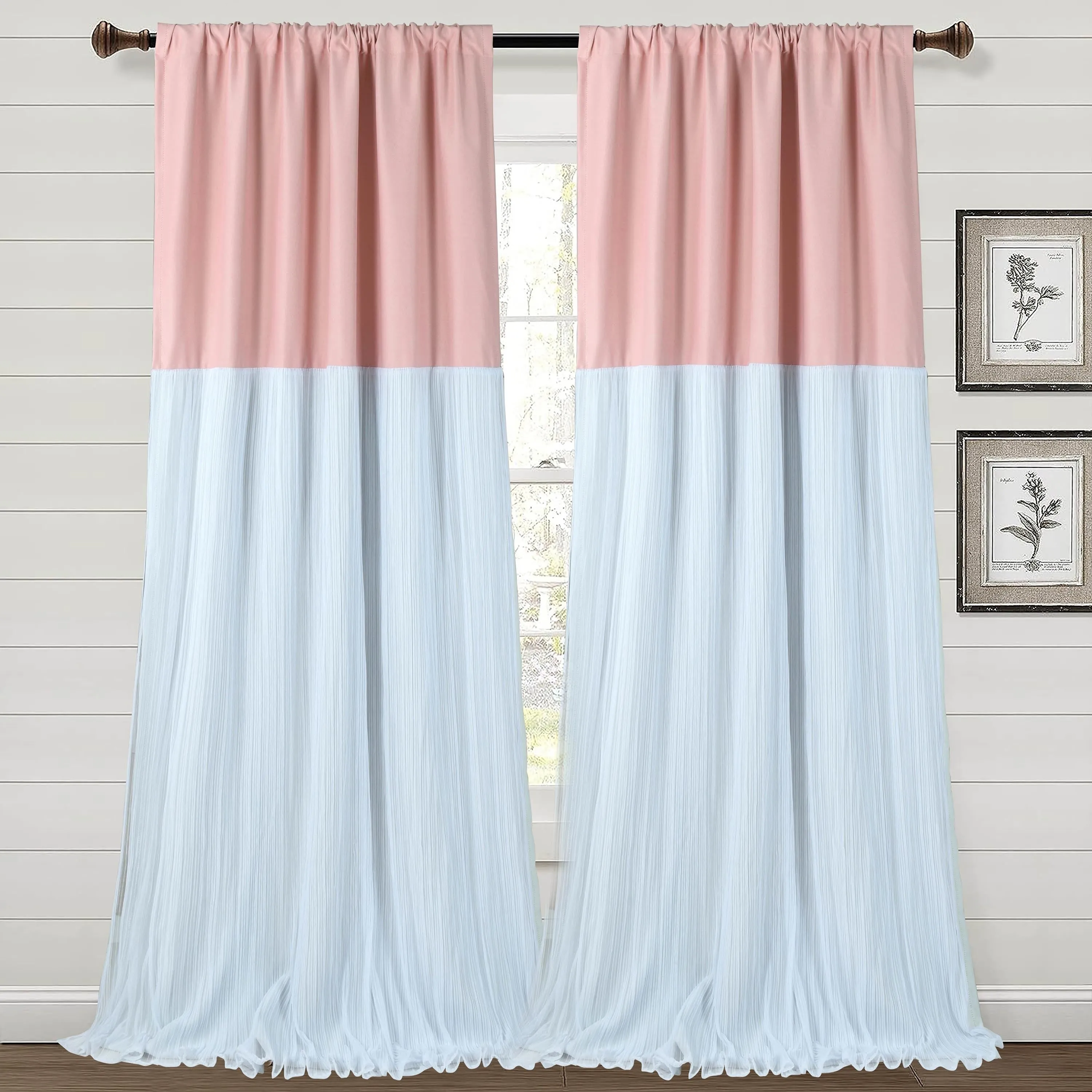 Blackout Curtains 84 Inch Long 2 Panels Set, Romantic Tulle Skirt Patchwork Drapes with Rod Pocket Design, Room Darkening Thermal Insulated Window Treatments for Bedroom Aesthetic