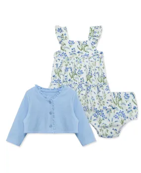 Blue Floral Knit Dress Set (12M-24M)