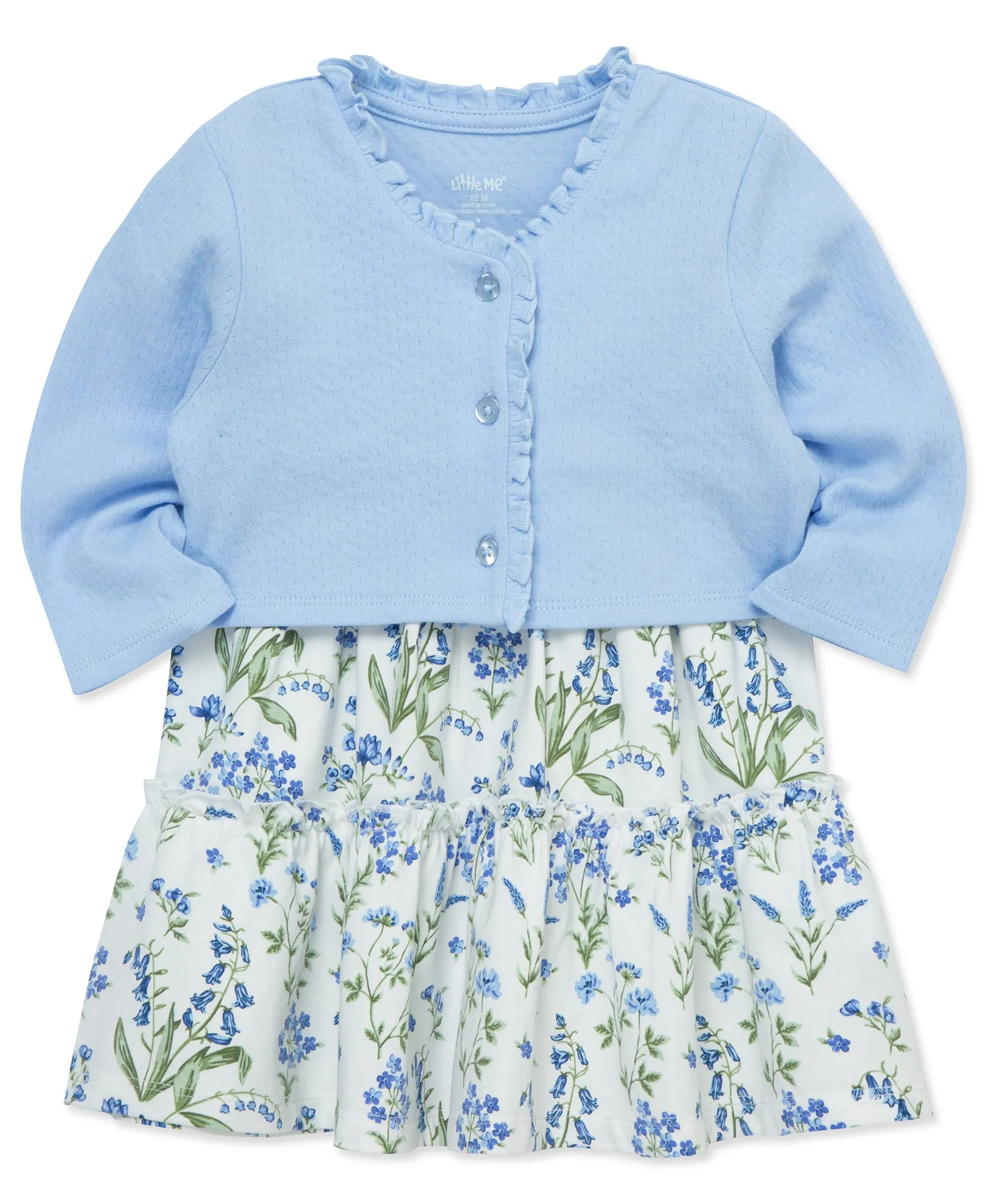 Blue Floral Knit Dress Set (12M-24M)