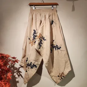 Blue Flowers Natural Elastic Waist Samurai Pants