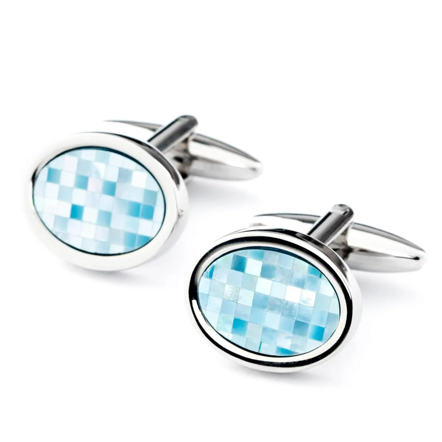 Blue Mother of Pearl Mosaic Oval Cufflinks