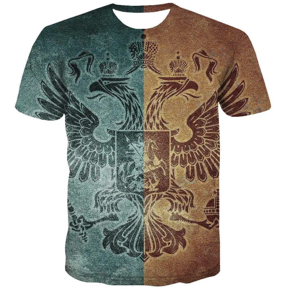 blue-yellow symmetrical totem tshirt Casual special texture Casual different art costume men