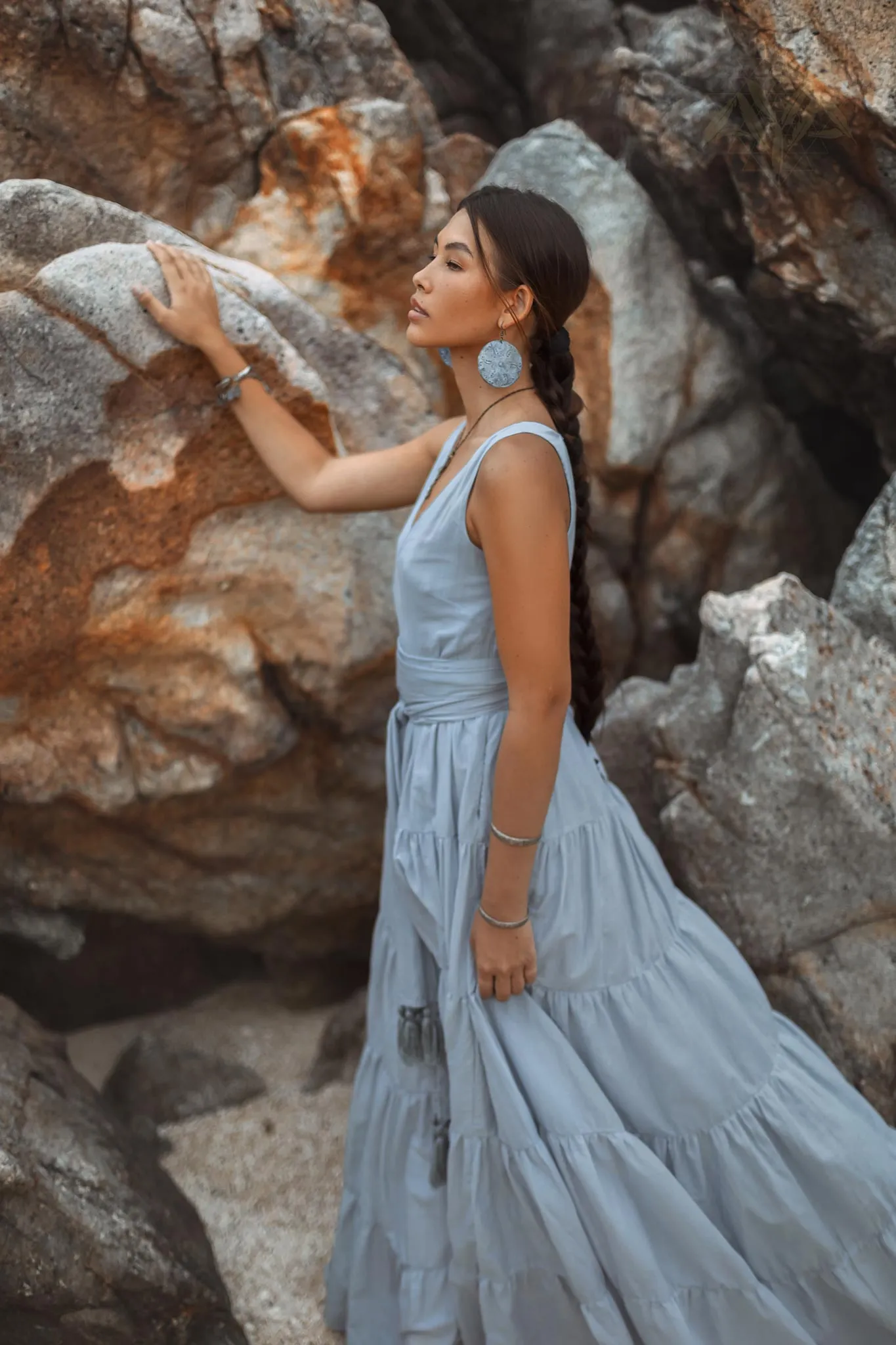 Boho Bridesmaid Dress • A Line Dress • Sky Blue Maxi Adjustable Dress