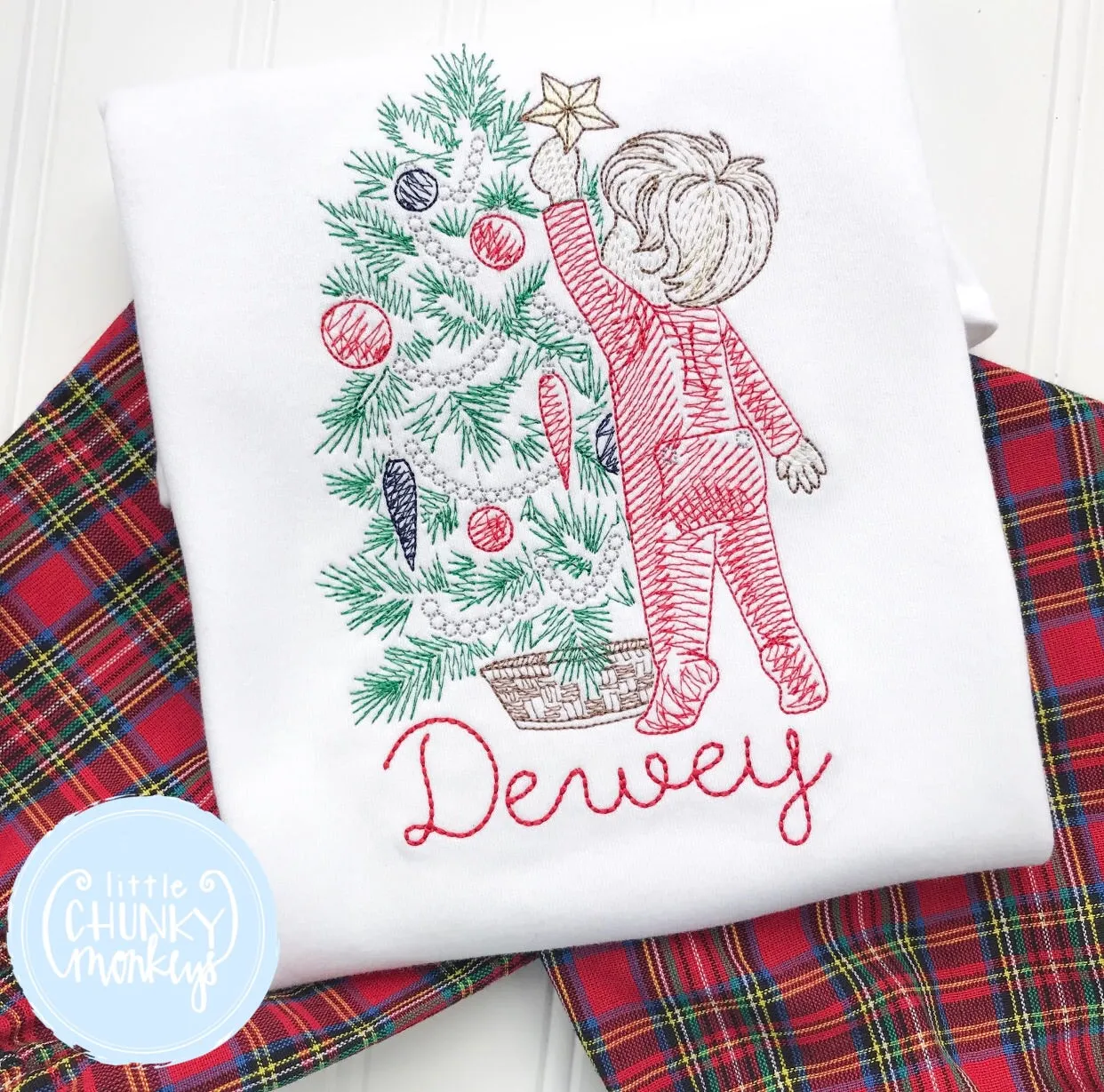 Boy Shirt - Vintage Boy Christmas Tree