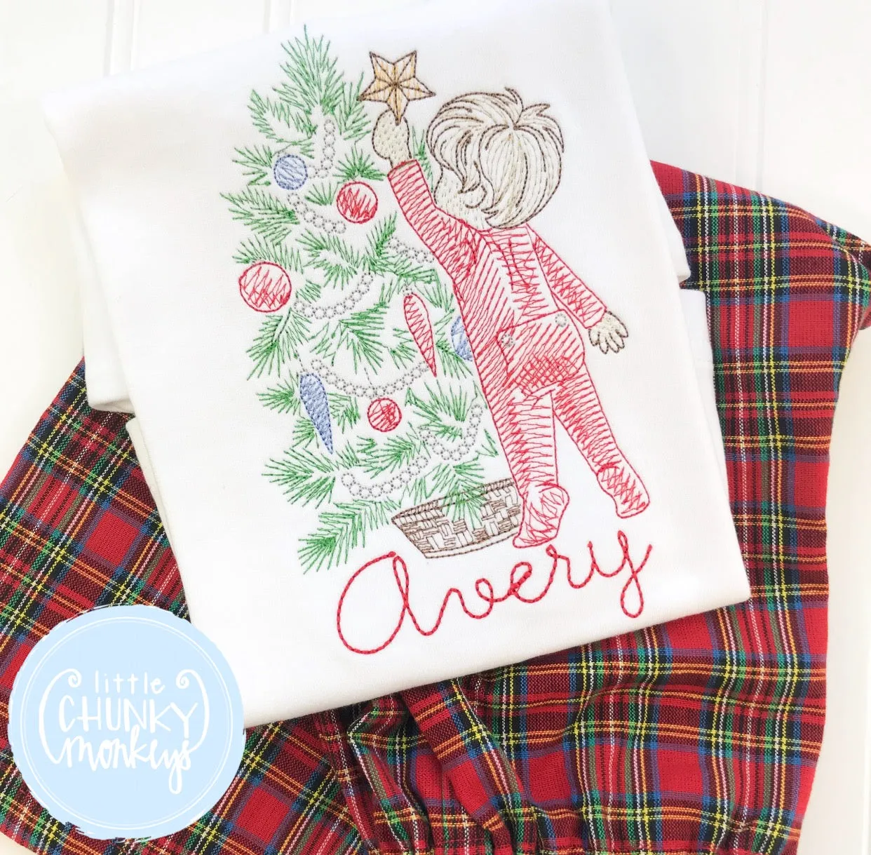 Boy Shirt - Vintage Boy Christmas Tree