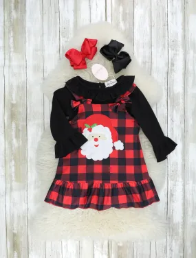 Buffalo Plaid Santa Ruffle Overall Dress