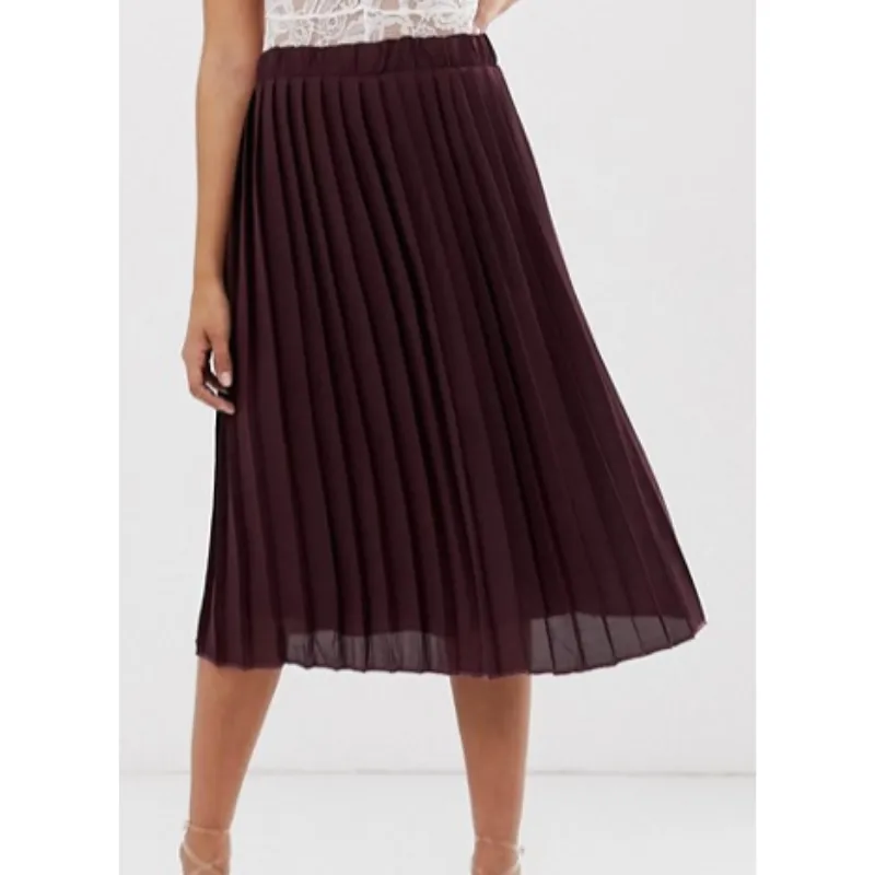 Burgundy Pleated Midi Skirt