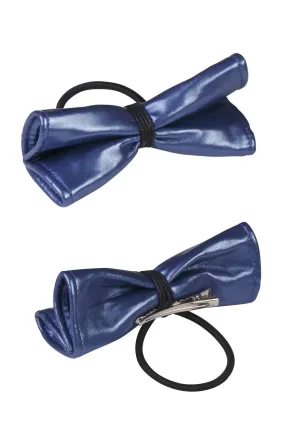 Butterfly Leather Clip/Pony (1 pc) - Metallic Blue