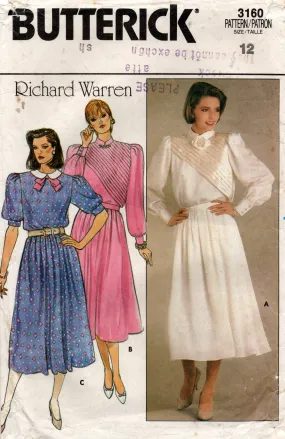 Butterick 3160 RICHARD WARREN Womens Tuck Front Puffy Sleeved Blouse & Skirt 1980s Vintage Sewing Pattern Size 12 Bust 34 inches