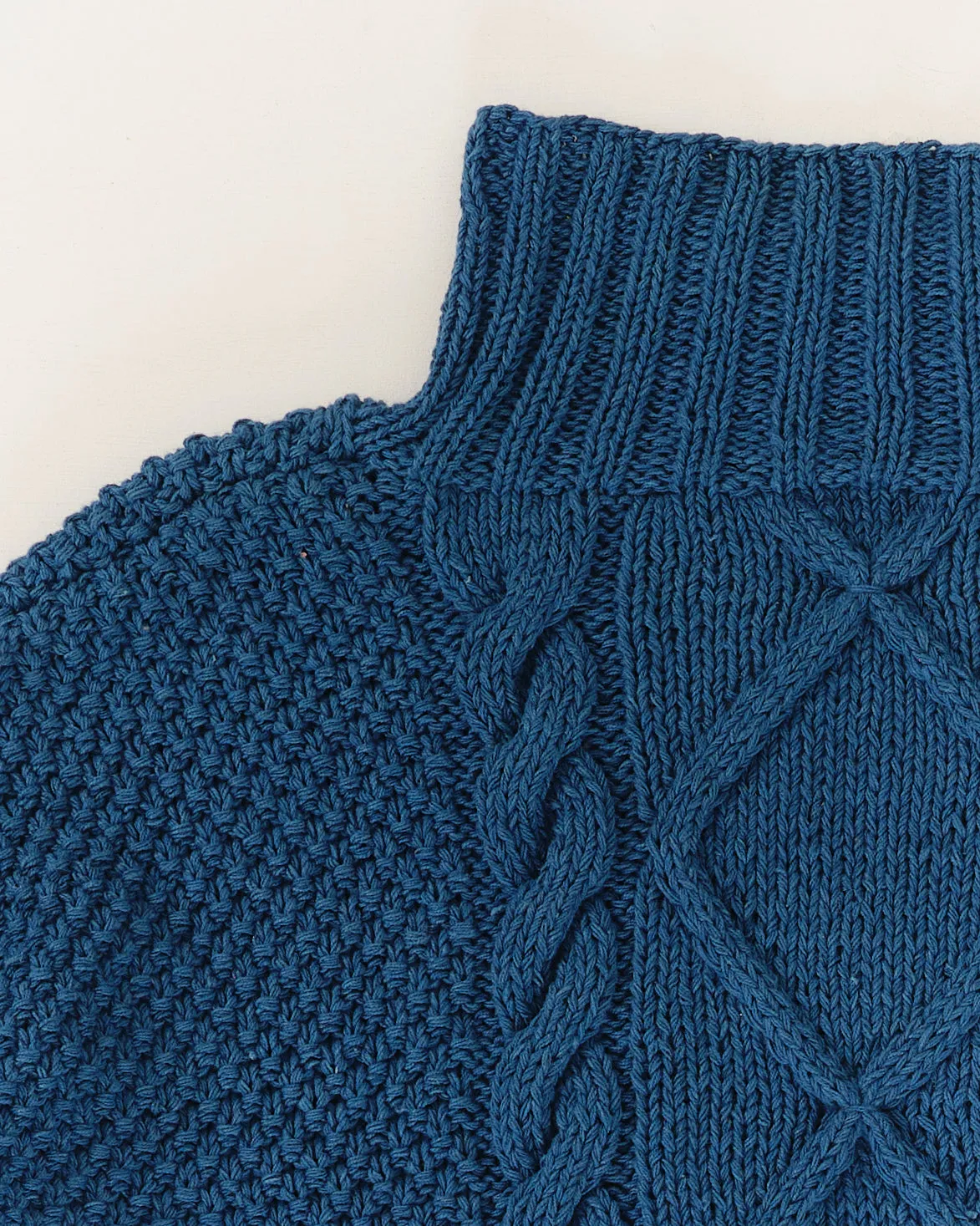 Cable Funnel Neck - Indigo Darn Knit