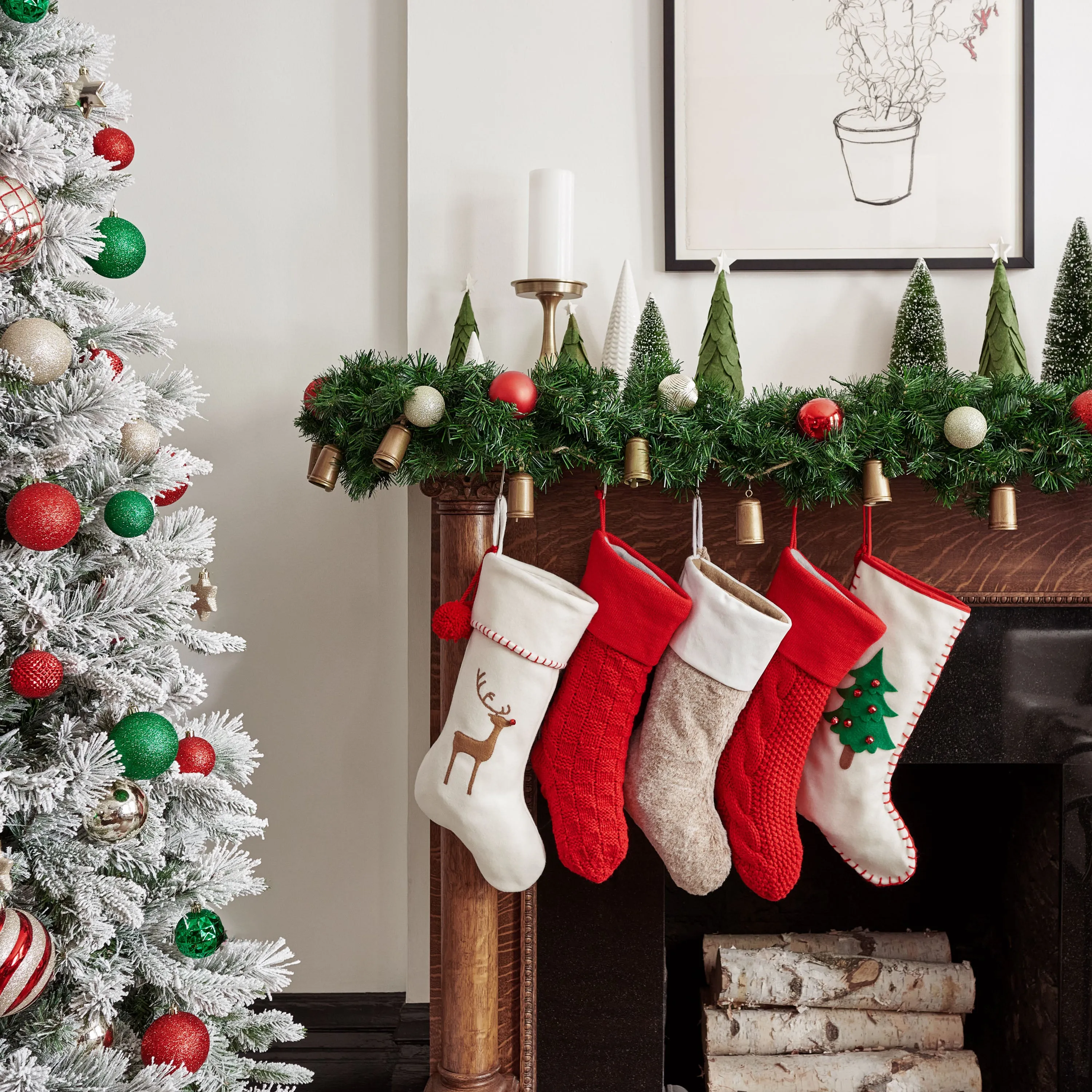 Caribou Beige Faux Fur Stocking with White Velvet Cuff and Pom Poms