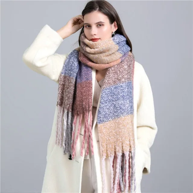 Cashmere Scarf Super Soft Winter Scarves In 30 Different Colors Thick Warm Rainbow Kaleidoscope Color Block Plaid Stripes Homecoming Gemini All Colors With Fancy Spiral Fringe