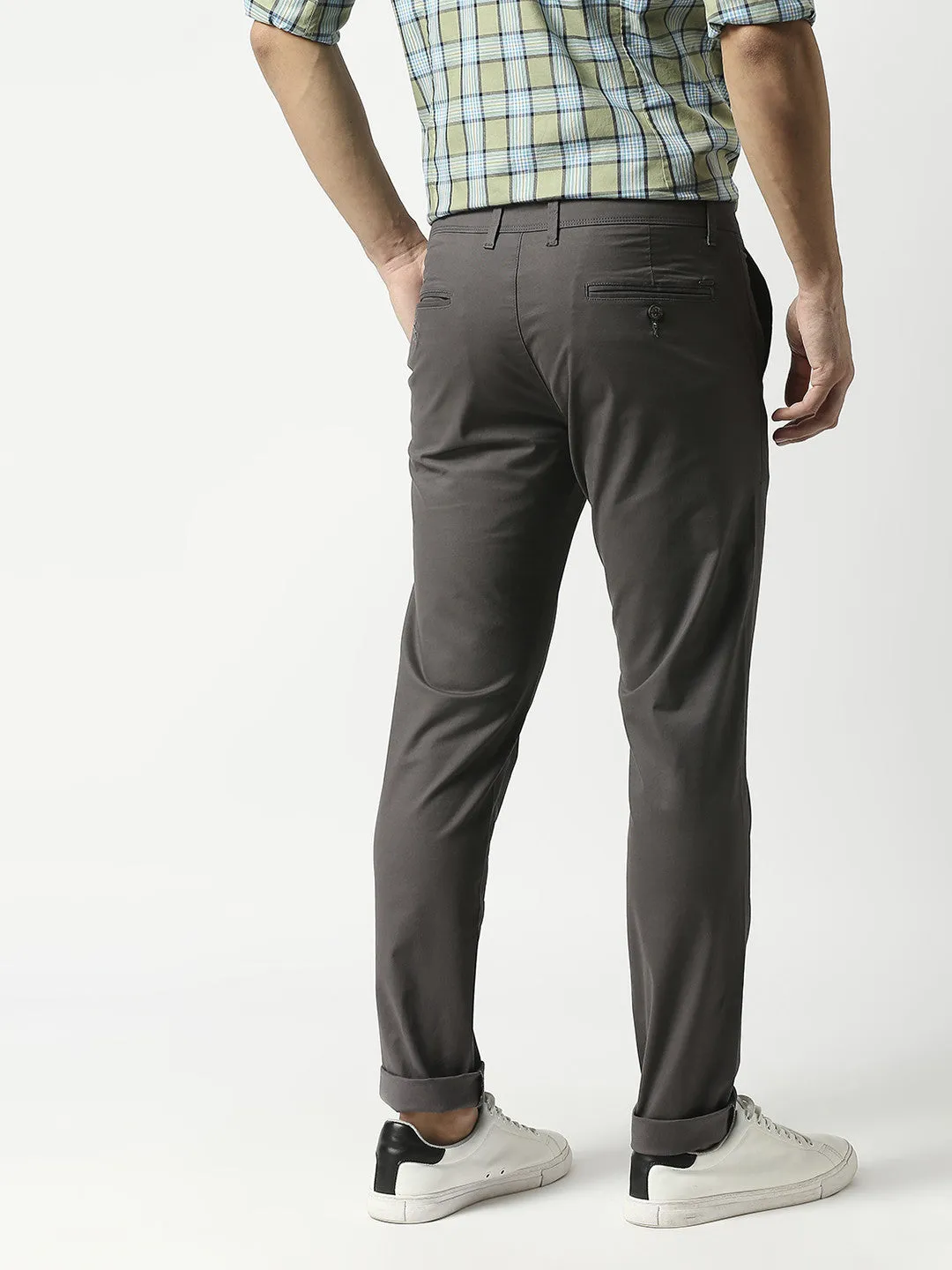 Charcoal Grey Slim Tapered Cotton Dobby Lycra Trouser