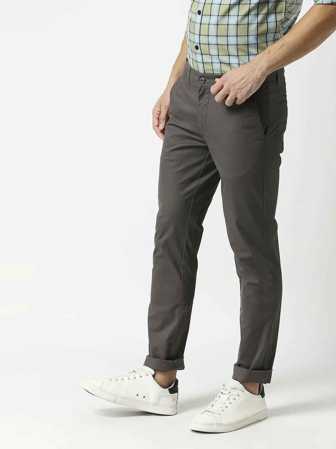 Charcoal Grey Slim Tapered Cotton Dobby Lycra Trouser