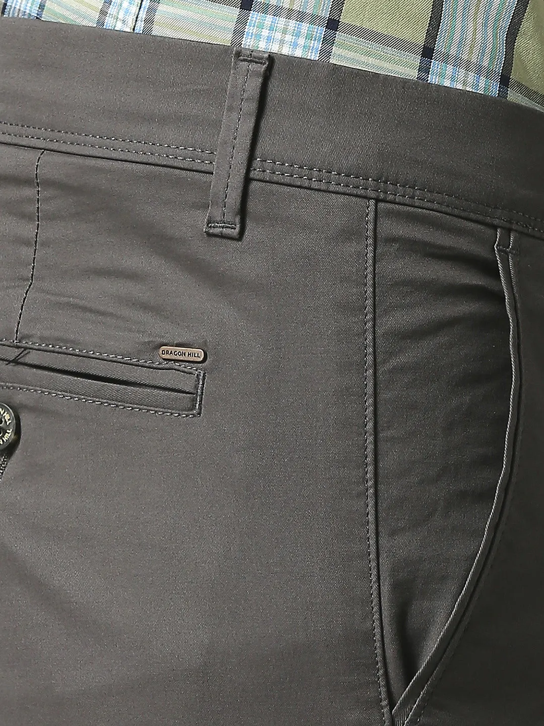 Charcoal Grey Slim Tapered Cotton Dobby Lycra Trouser