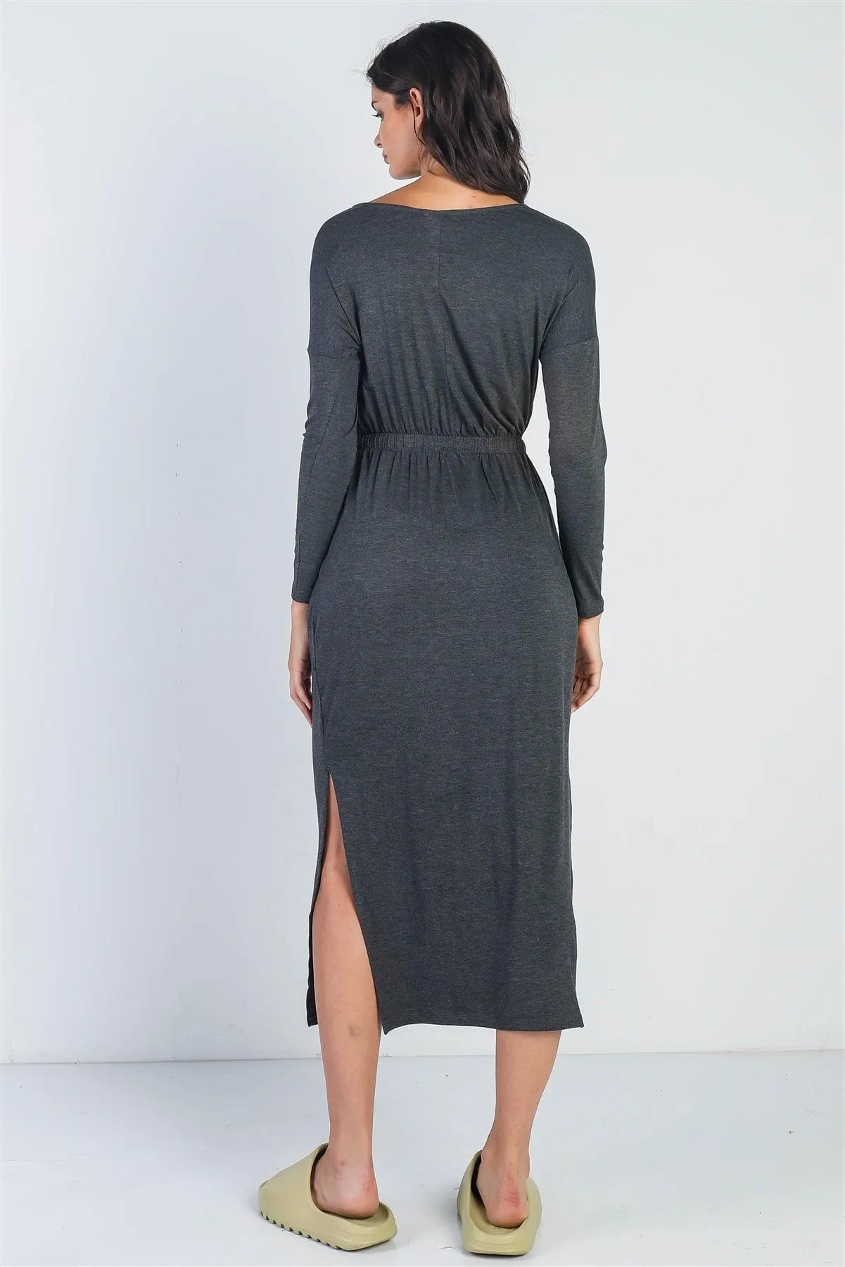 Charcoal Long Sleeve Basic Maxi Dress