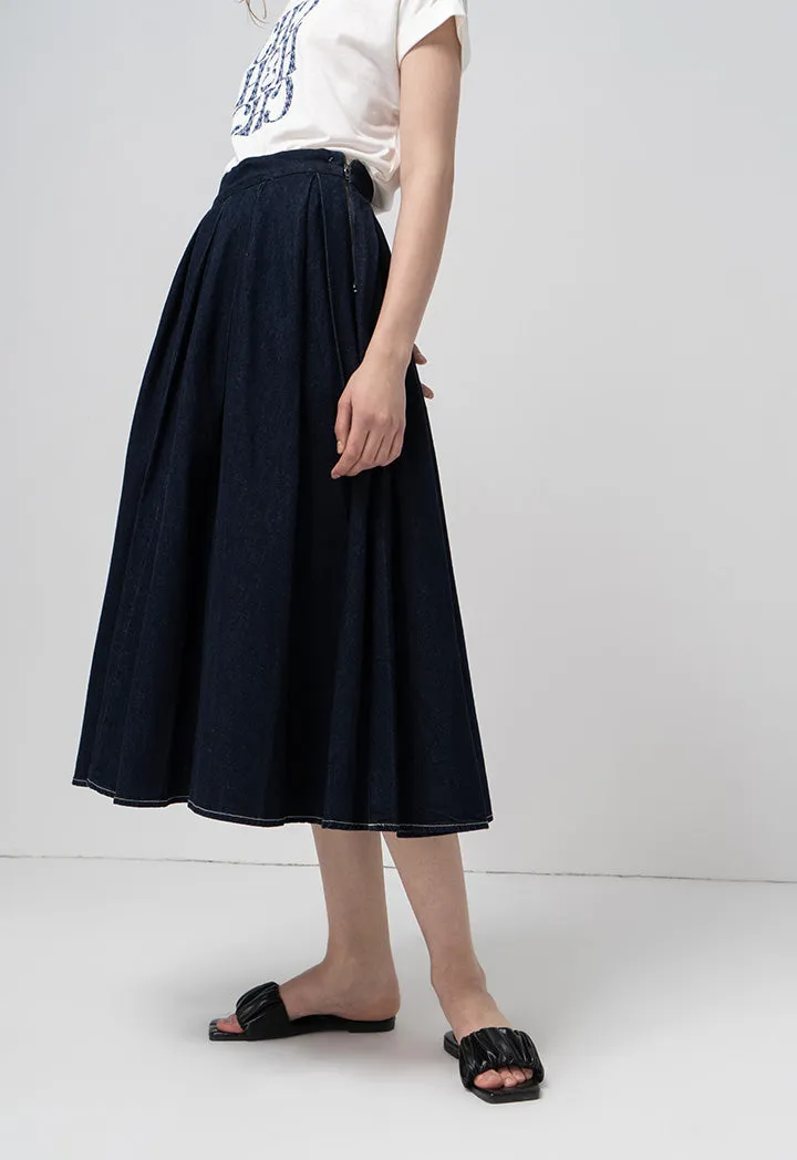 Choice Solid Pleated Skirt Blue