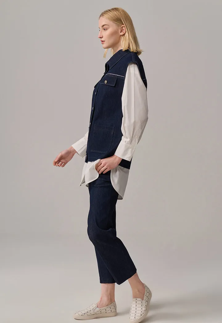 Choice Solid Sleeveless Denim Gilet Navy