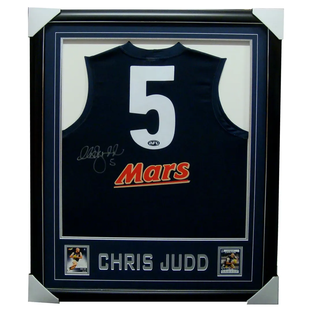 Chris Judd Carlton Home 2010 Signed Jumper Framed with Cards - 3324