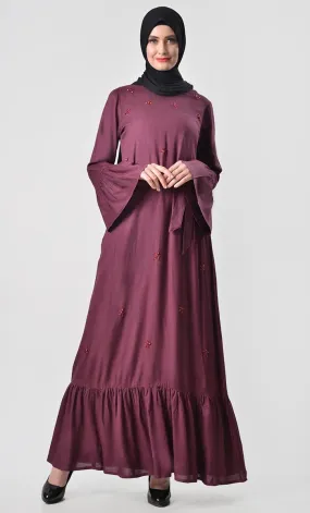 Classic Embroidered Rayon Abaya Wine