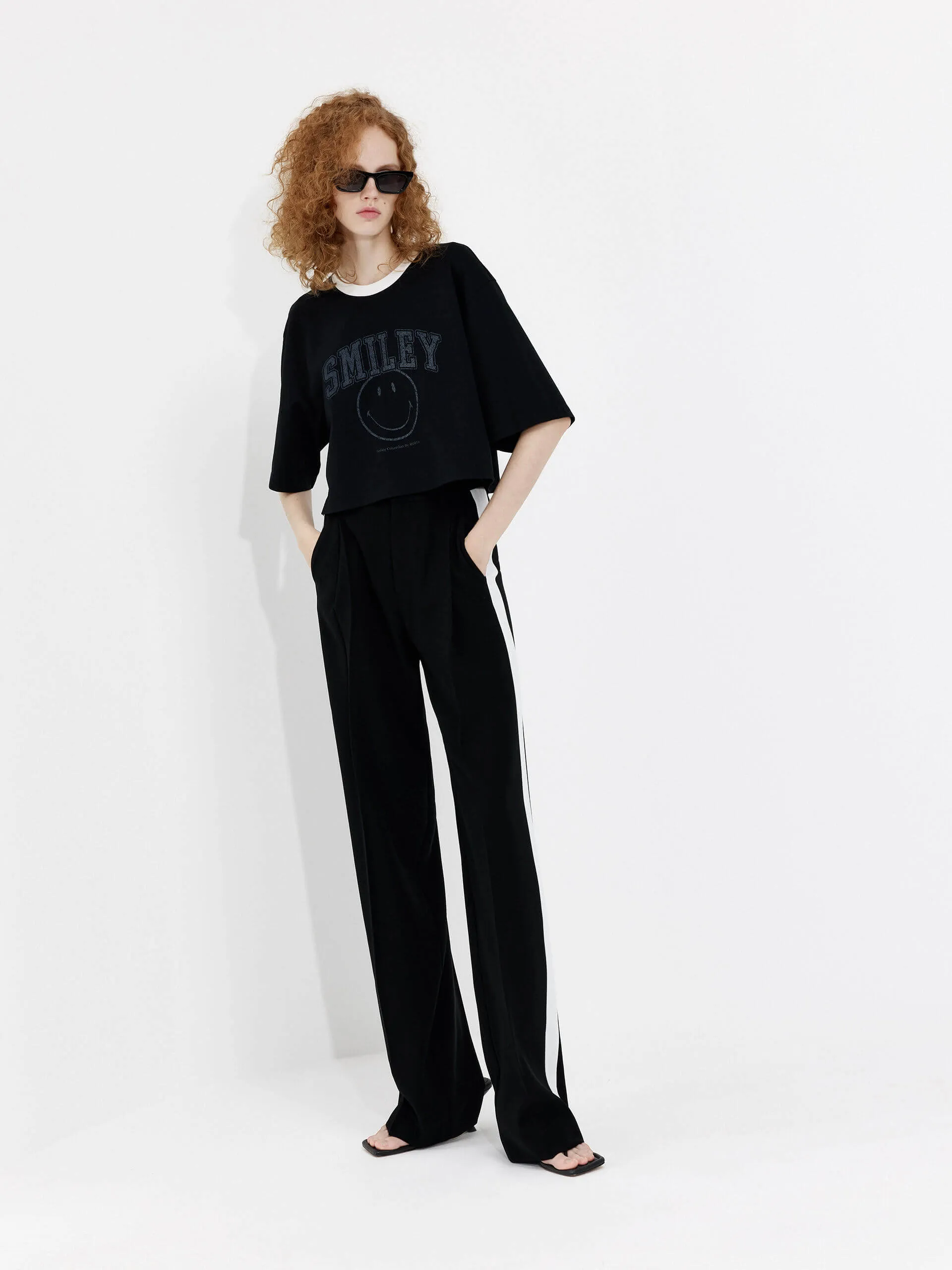 Contrast Trim Straight Pants