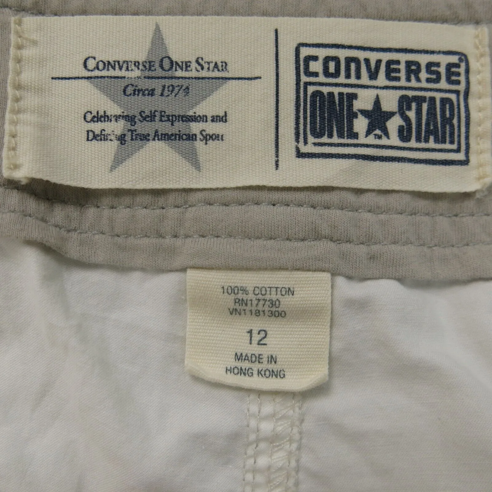 Converse One Star Pants Womens 12 White 100% Cotton Casual Rolled Button Cuff