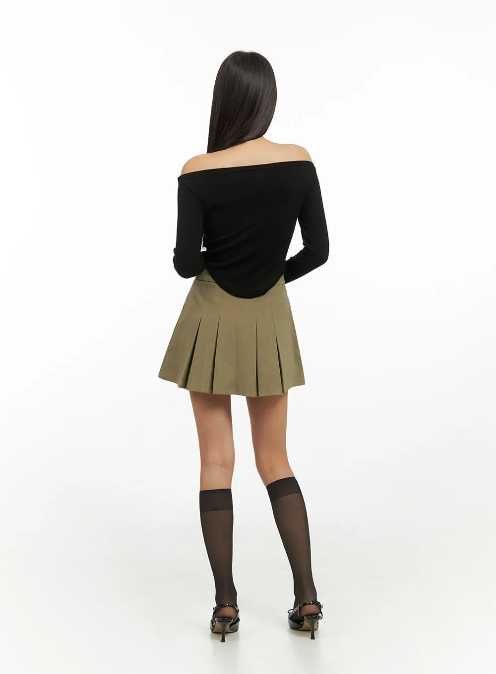 Cotton Pleated Solid Mini Skirt IS427