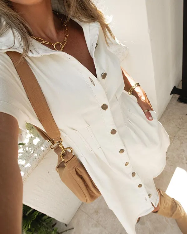 Cream Pleated Button Down Dress - FINAL SALE