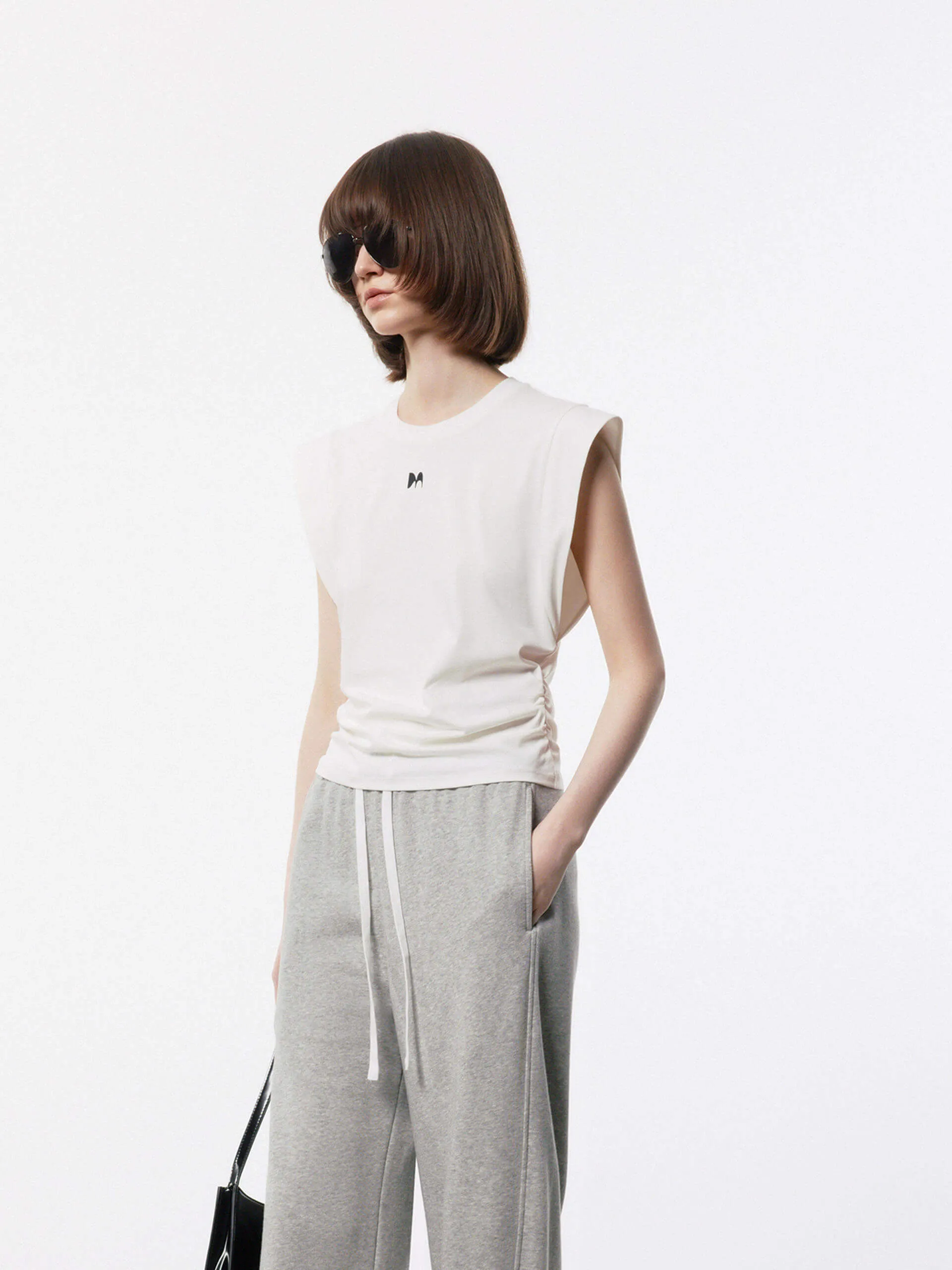 Crew Neck Pleated T-shirt