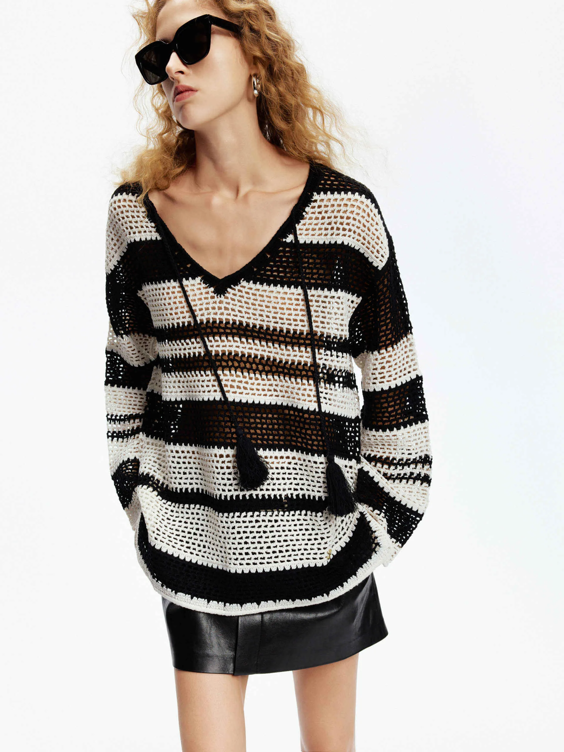 Crochet Knit Stripe Sweater